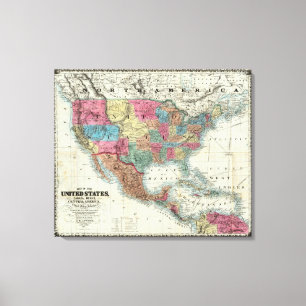 Lienzo Mapa de los Estados Unidos, Canadá, México