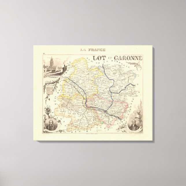 Lienzo Mapa de Lot et Garonne 1858, France Post (Anverso)