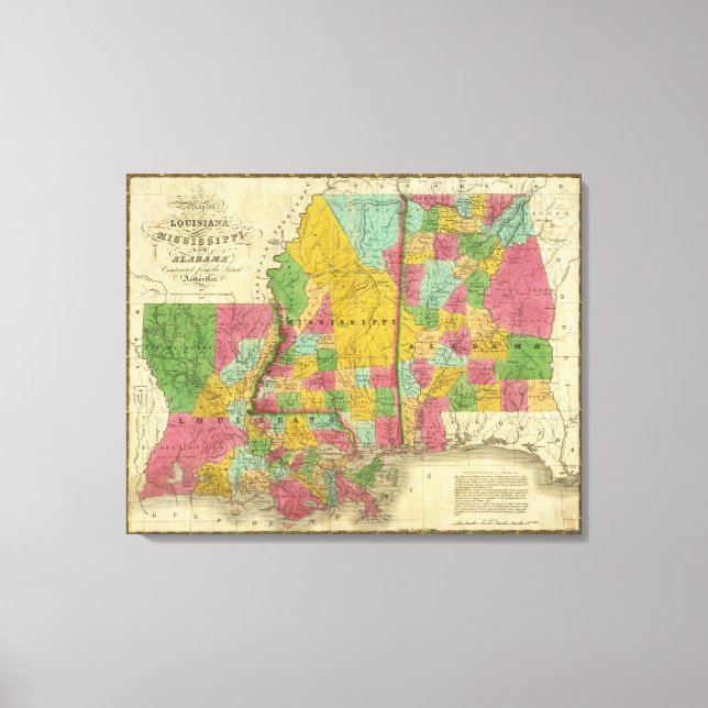 Lienzo Mapa de Luisiana, Misisipi y Alabama (Anverso)