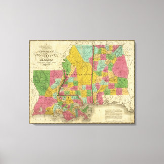 Lienzo Mapa de Luisiana, Misisipi y Alabama