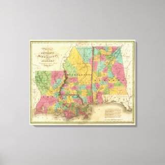 Lienzo Mapa de Luisiana Mississippi y Alabama