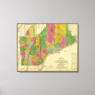 Lienzo Mapa de Maine, de New Hampshire, y de Vermont