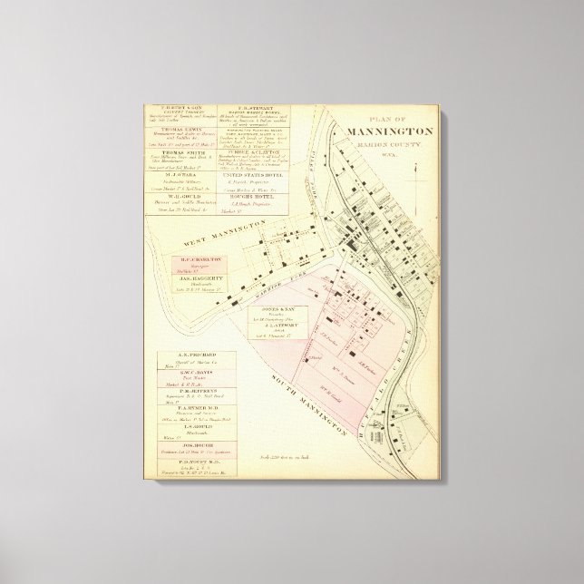 Lienzo Mapa de Mannington, Virginia Occidental (Anverso)