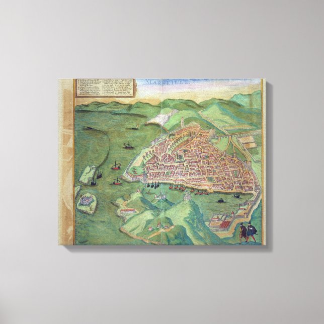 Lienzo Mapa de Marsella, de 'Civitates Orbis Terrarum' (Anverso)