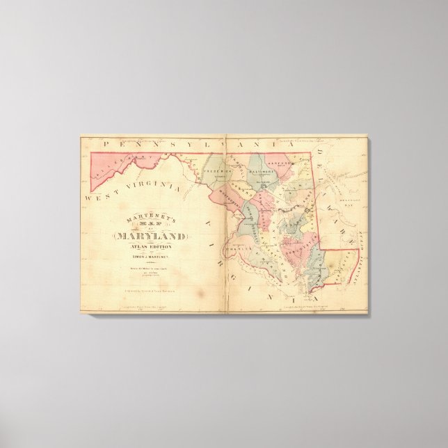 Lienzo Mapa de Maryland de Martenet, edición Atlas (Anverso)