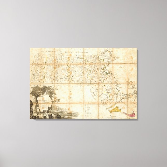 Lienzo Mapa De Massachusetts (Anverso)