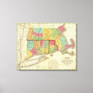Lienzo Mapa de Massachusetts Connecticut y Rhode Island