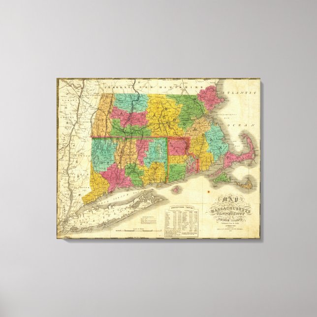 Lienzo Mapa de Massachusetts y Connecticut (Anverso)