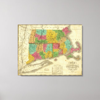Lienzo Mapa de Massachusetts y Connecticut