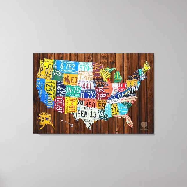 Lienzo Mapa de matrícula de Estados Unidos en Pine (Anverso)