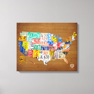 Lienzo Mapa de matrículas de lata envuelta en Estados Uni