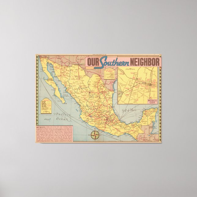 Lienzo Mapa de México - "Nuestro vecino del sur" (Anverso)