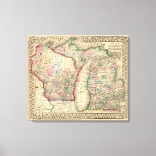 Lienzo Mapa de Michigan, Wisconsin de Mitchell