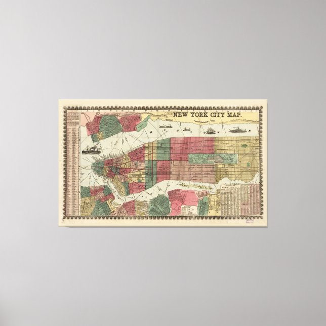 Lienzo Mapa de Miller de la ciudad de Nueva York (1862) (Anverso)