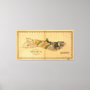 Lienzo Mapa de Molokai, isla hawaiana (1897)