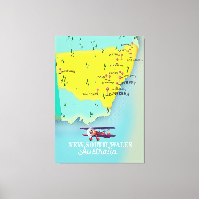 Lienzo Mapa de Nueva Gales del Sur de Australia (Anverso)