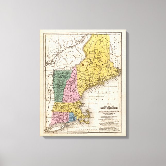 Lienzo Mapa de Nueva Inglaterra o Estados del Este (Anverso)