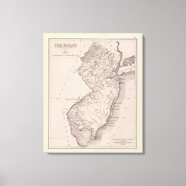 Lienzo Mapa de Nueva Jersey, 1812 (Anverso)
