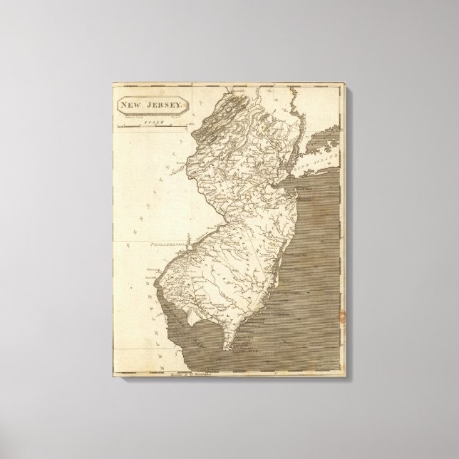 Lienzo Mapa de Nueva Jersey por Arrowsmith (Anverso)
