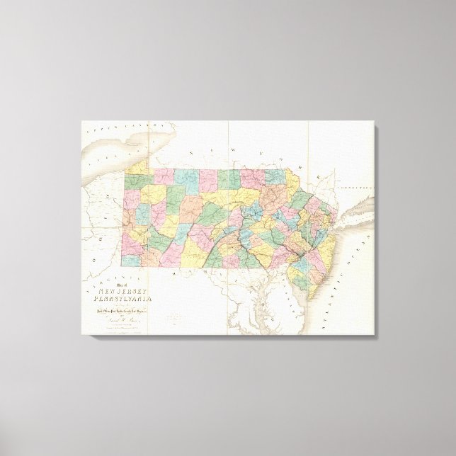 Lienzo Mapa de Nueva Jersey y Pensilvania (Anverso)