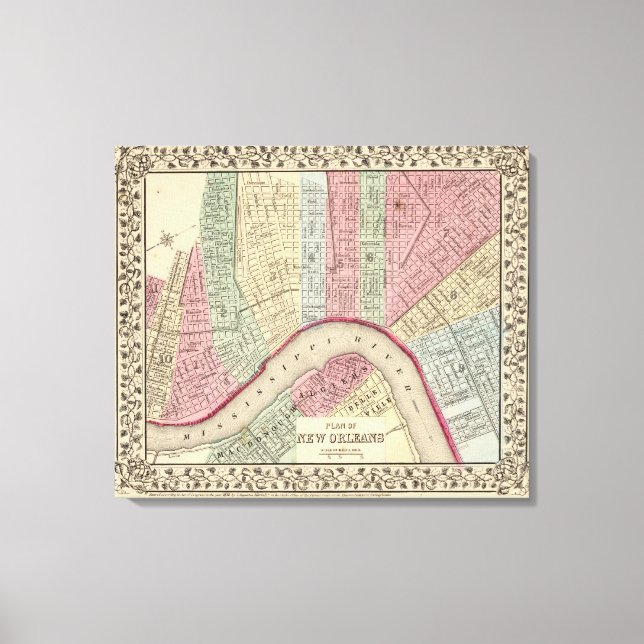 Lienzo Mapa de Nueva Orleans por Mitchell (Anverso)