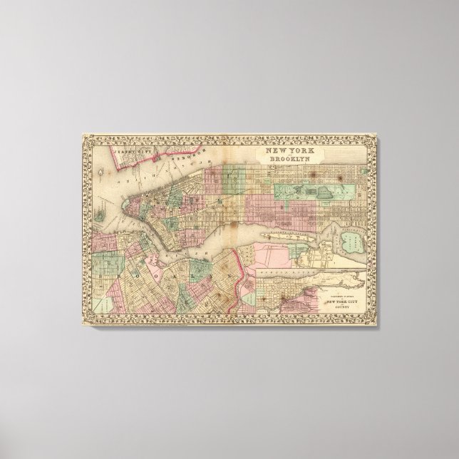 Lienzo Mapa de Nueva York, Brooklyn de Mitchell (Anverso)