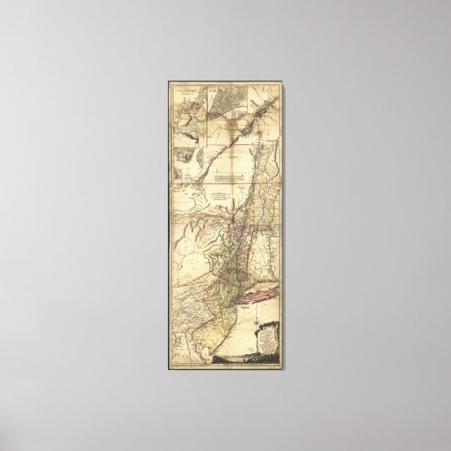 Lienzo Mapa de Nueva York de Nueva Jersey Pennsylvania (1 (Anverso)