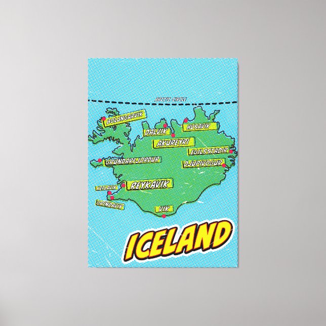 Lienzo Mapa de Nueva York ilustrado con Pop Art (Anverso)