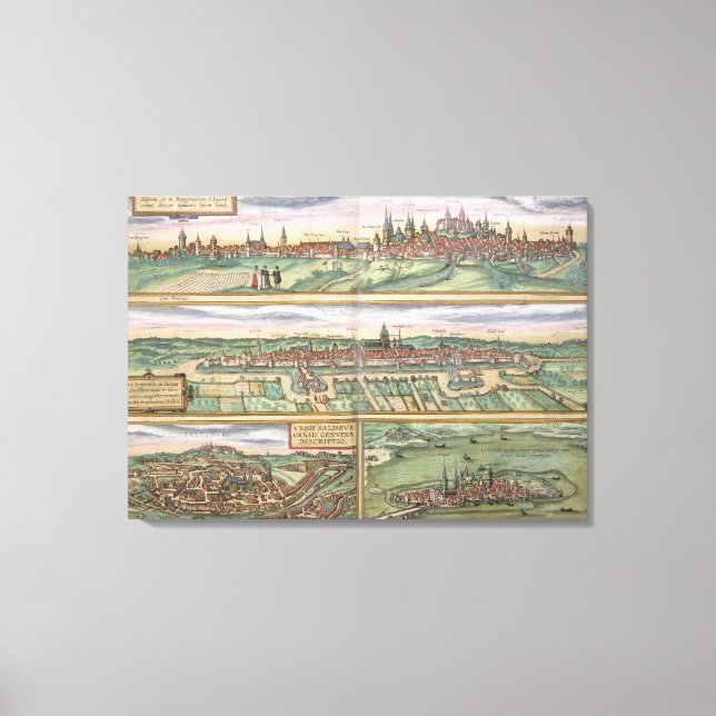 Lienzo Mapa de Nuremberg, Ulm y Saltzburgo, de 'Civita (Anverso)