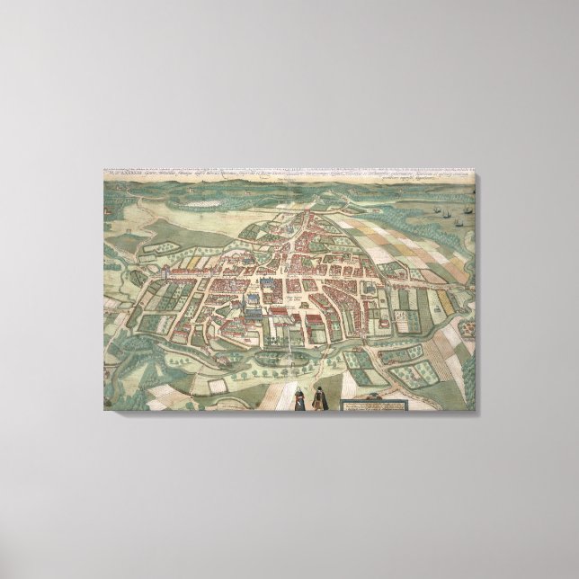 Lienzo Mapa de Odense, de 'Civitates Orbis Terrarum' de (Anverso)