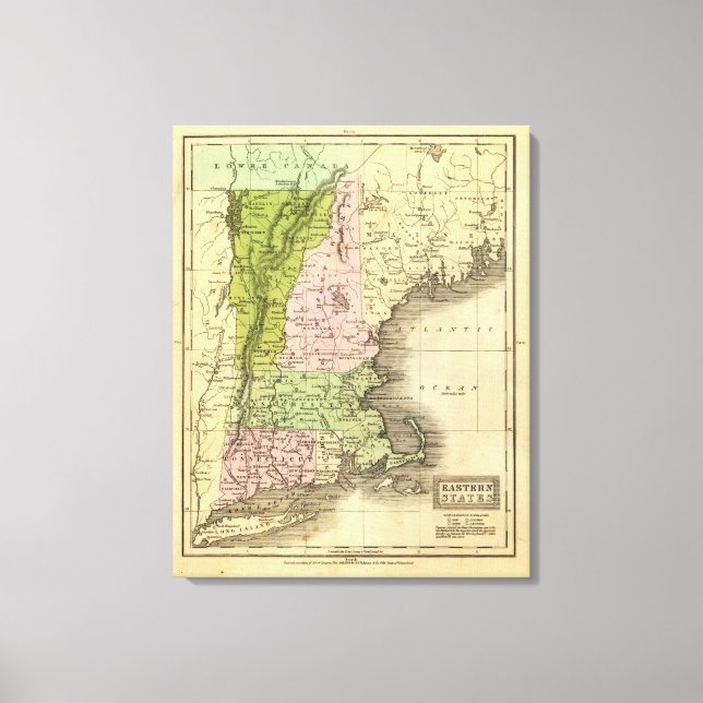 Lienzo Mapa de Olney de Estados del Este (Anverso)