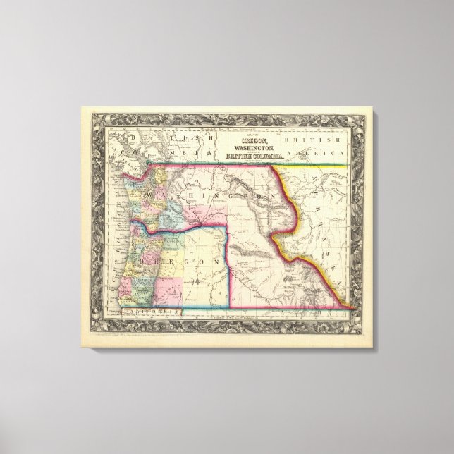 Lienzo Mapa De Oregón, Washington (Anverso)