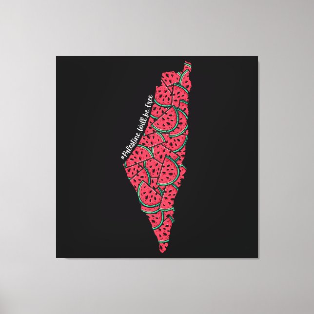 Lienzo Mapa de Palestina lleno de sandías | Palestina lib (Anverso)