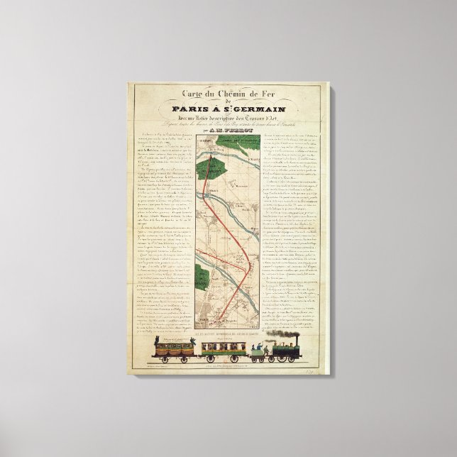 Lienzo Mapa de París al ferrocarril St. Germain, por (Anverso)