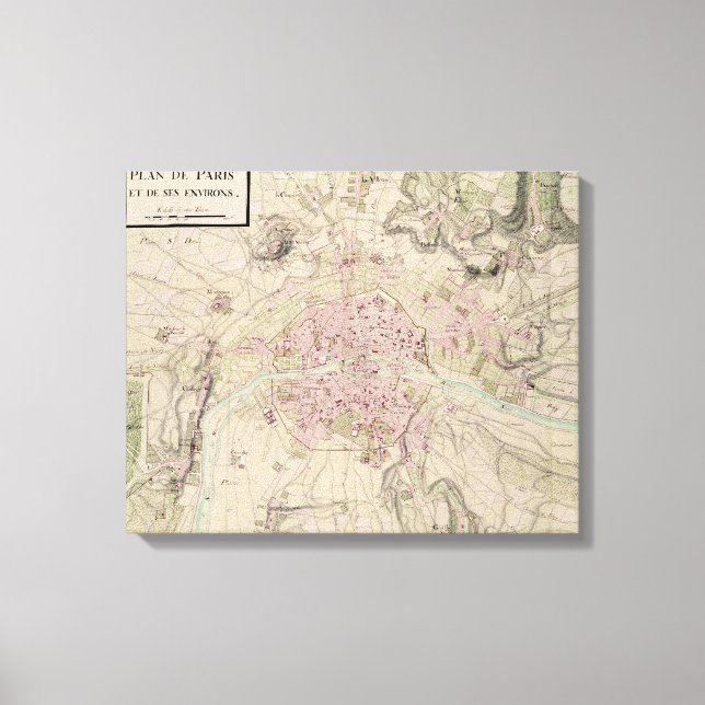 Lienzo Mapa de París y sus alrededores (Anverso)