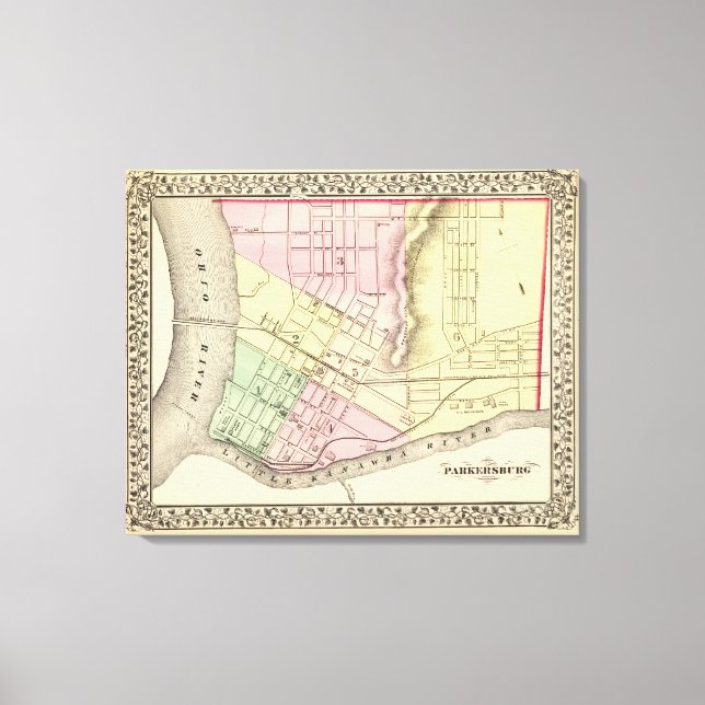 Lienzo Mapa de Parkersburg, Virginia Occidental (Anverso)