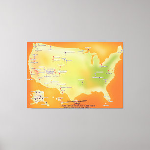 Lienzo mapa de parques nacionales de estados unidos de am