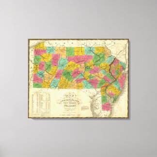 Lienzo Mapa de Pensilvania, Nueva Jersey y Delaware
