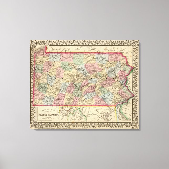 Lienzo Mapa de Pensilvania por Mitchell (Anverso)