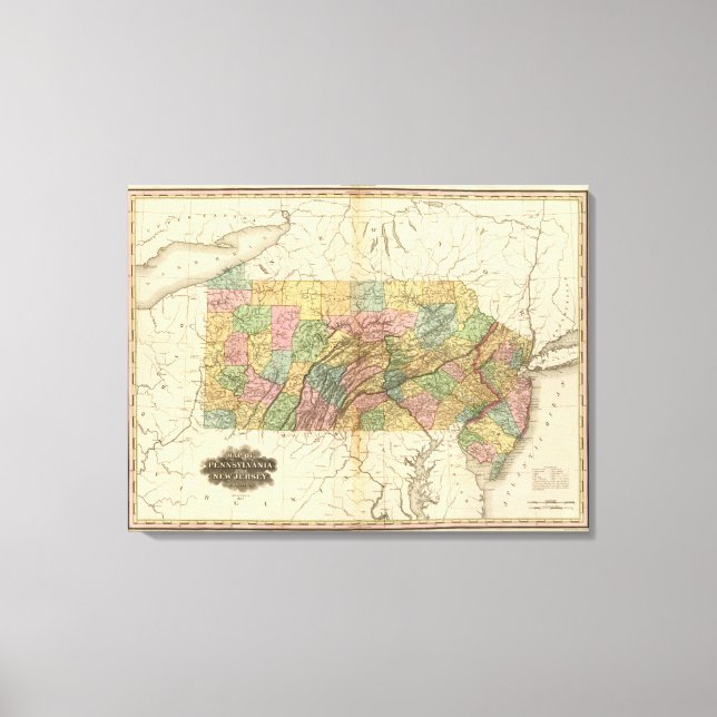 Lienzo Mapa de Pensilvania y Nueva Jersey (Anverso)