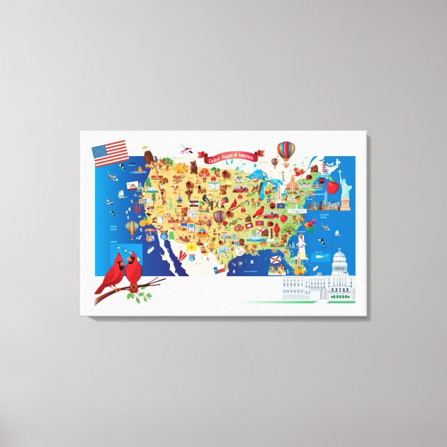 Lienzo Mapa de personalizados de Estados Unidos (Anverso)