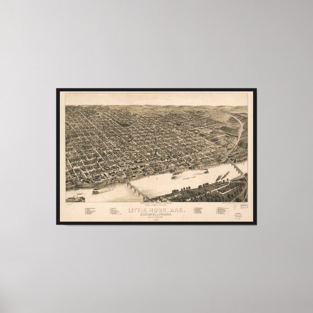 Lienzo Mapa de perspectiva de Little Rock, Arkansas (1887 (Anverso)