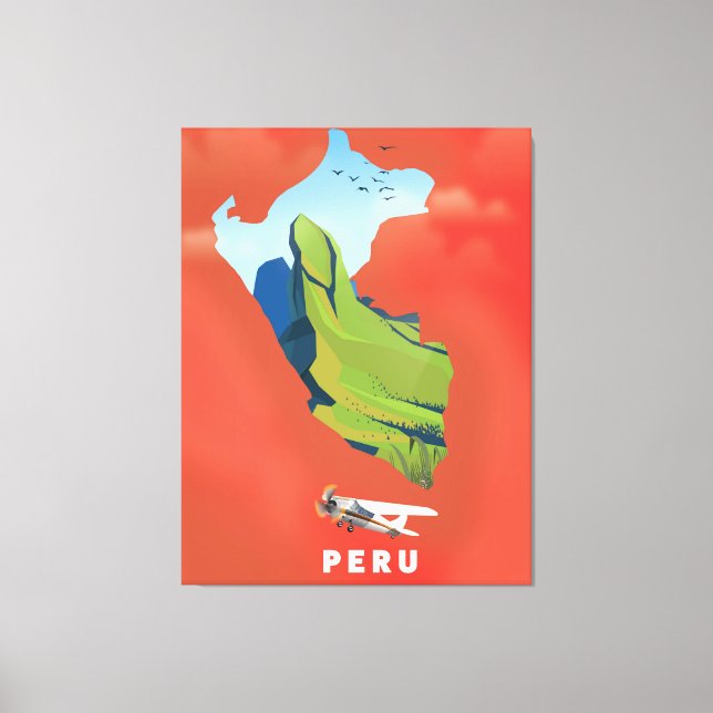 Lienzo Mapa de Perú Afiche de viaje ilustrado (Anverso)