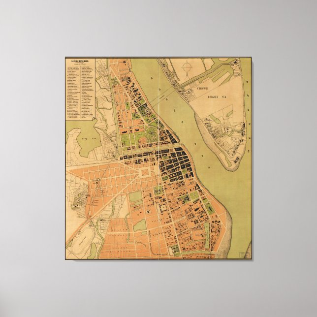 Lienzo Mapa de Phnom Penh, Camboya (alrededor de 1920) (Anverso)