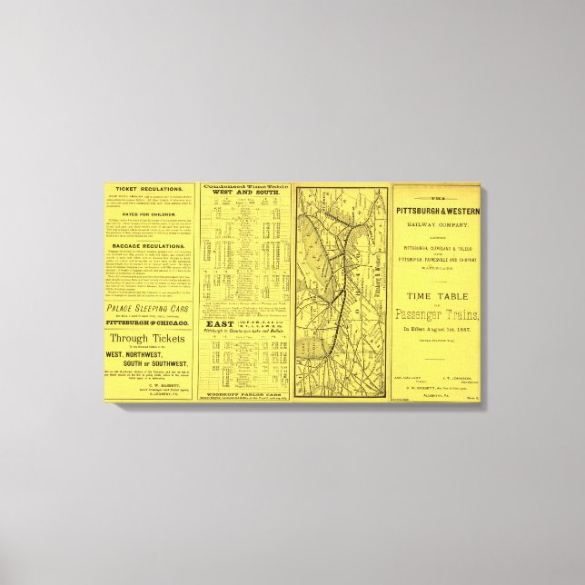 Lienzo Mapa de Pittsburgh y Ferrocarril Occidental (Anverso)