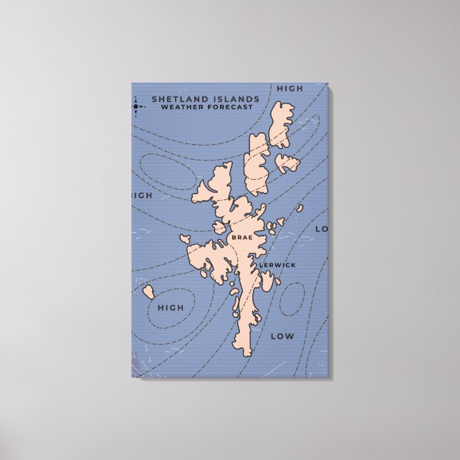 Lienzo Mapa de pronóstico del tiempo de las Islas Shetlan (Anverso)