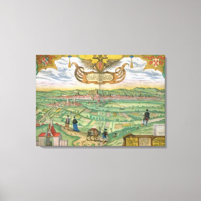 Lienzo Mapa de Regensburg, de 'Civitates Orbis Terrarum' (Anverso)