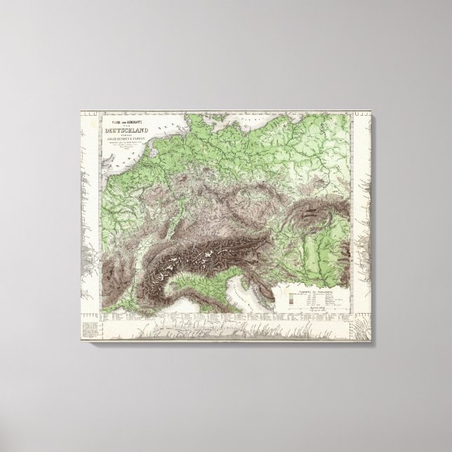 Lienzo Mapa de ríos y montañas de Alemania (Anverso)
