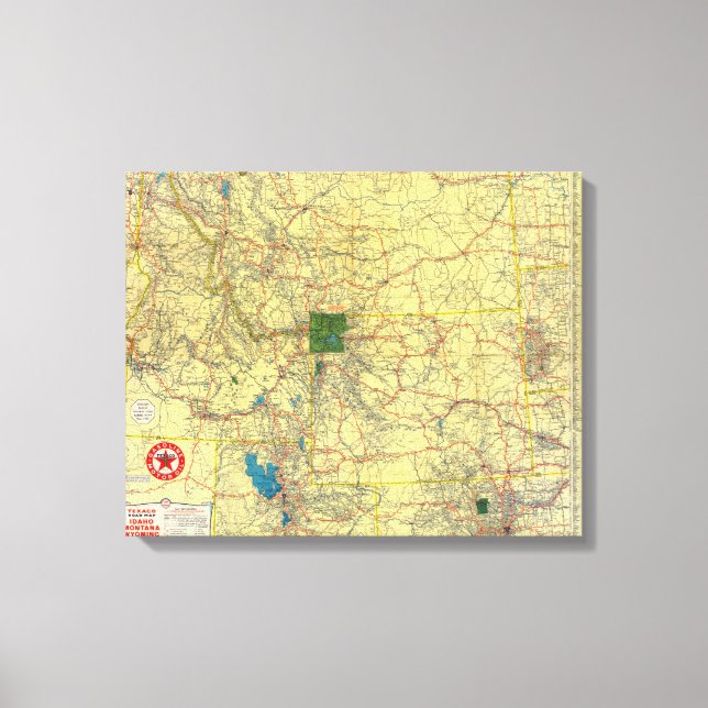 Lienzo Mapa de ruta de Idaho, Mont, Wyo (Anverso)