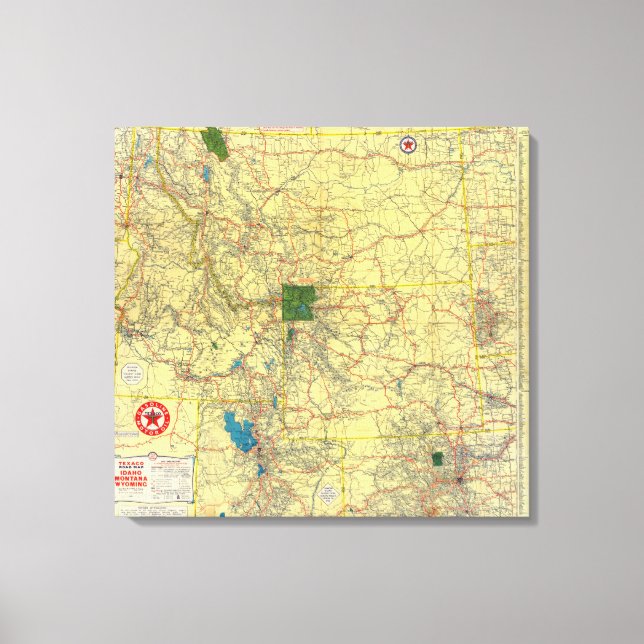 Lienzo Mapa de ruta de Idaho, Mont, Wyo (Anverso)